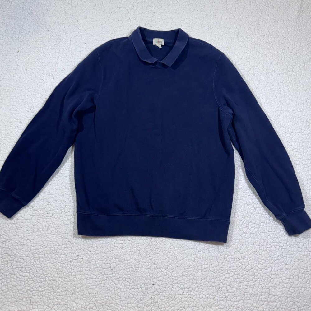 J.CREW Mens Pique Fleece Polo Collared Slim Fit Sweatshirt L Navy Blue